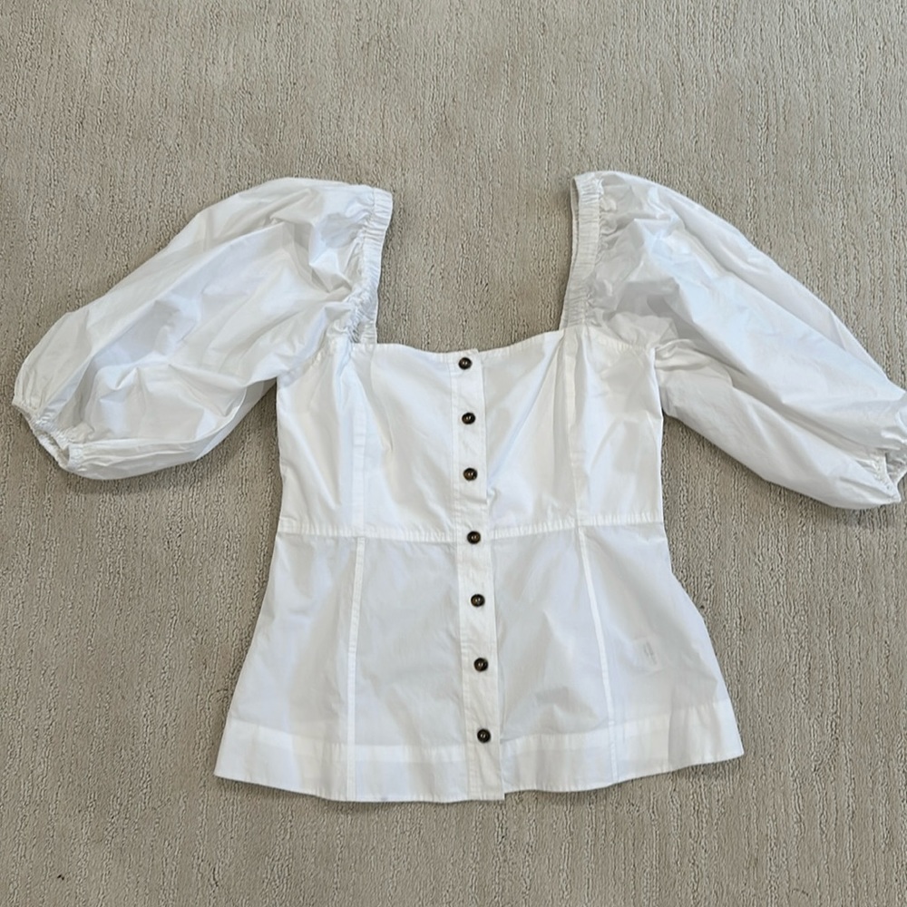 NEW WITH TAGS: Ganni white square neck blouse, size 40 aka US 8/10.